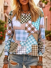 abordables Art &amp; Design Tops-Veste à capuche vintage boho imprimée en 3D pour femmes sweat à capuche patchwork à fleurs sweat graphiques géométriques vintage décontracté quotidien de rue décontracté bleu denim jaune rose bleu