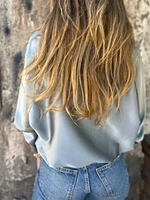 preiswerte Damen Einfache Oberteile-Damen Hemd Bluse Einfach Modern Lässig Langarm V Ausschnitt Normale Oberteile Täglich Ausgehen Schwarz Champagner Braun Aprikose Grau Herbst