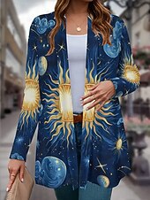 abordables Manteaux 3D-Femmes Manteau d&#039;Hiver Trench Léger Confortable Imprimé Front ouvert ancien Mode Occasionnel Animal Vacances Occasionnel Long Sans Col Coupe régulière manche longue Vêtements d&#039;extérieur Noir Bleu