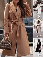 abordables Manteaux d&#039;Hiver-Femmes Manteau Trench Chaud Confortable Avec Poches Mode Moderne Occasionnel Uni Sortir Week-end Simple Boutonnage Long Col Rabattu Coupe régulière manche longue Vêtements d&#039;extérieur Noir Blanche