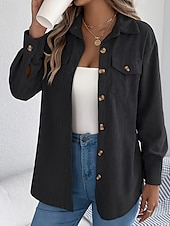preiswerte Damen Einfache Oberteile-Damen Hemd Textur Bluse Bluse Einfach Modern Lässig Langarm Hemdkragen Normale Oberteile Täglich Ausgehen Tasche Knöpfe Schwarz Wein Khaki Herbst