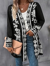 abordables Manteaux 3D-Femmes Manteau d&#039;Hiver Trench Léger Confortable Imprimé Front ouvert ancien Mode Occasionnel Fleuri Vacances Occasionnel Long Sans Col Coupe régulière manche longue Vêtements d&#039;extérieur Blanche
