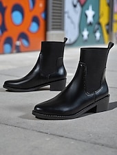 billiga Chelsea stövlar-Bruna chelsea-stövlar i konstläder för dam – elastiska slip-on-stövlar med låg klack för daglig pendling, höstkläder och vardagskläder i stan