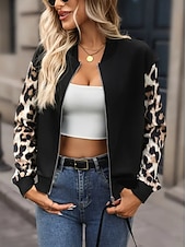 preiswerte Bomberjacke-Damen Freizeitjacke Warm Schnelltrocknend Reißverschluss Tasche Elegant Mode Täglich Einfach Leopard Urlaub Lässig Täglich Ferien Regulär Baseball-Kragen Normale Passform Langarm Oberbekleidung