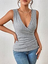 Women's Texture Blouse Tank Top Summer Tops Tee Top Plain Fashion Modern Sleeveless V Neck Regular Tops Daily Light Grey Summer cheap Textured Tops-Women's Texture Blouse Tank Top Summer Tops Tee Top Plain Fashion Modern Sleeveless V Neck Regular Tops Daily Light Grey Summer