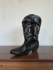 olcso Cowboy és nyugati csizma-női cowboy csizma hímzett western varrással, hegyes orrú és alacsony sarokkal - stílusos városi casual lábbeli női utcai viseletre és mindennapi viseletre
