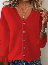economico Cardigan e capispalla-Per donna Felpa Cardigan Moda Streetwear Quotidiano Tinta unica A Coste Scollo a V Lavorato a maglia Manica Lunga Top Regolari Maglia Ferie Uscire Weekend Nero Bianco Autunno Inverno