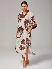abordables Robes décontractées-robe de vacances décontractée en rayonne filée à imprimé floral et col en V pour femme