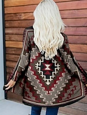 ieftine jachete casual-Pentru femei Sacou Cald Comfortabil Tiv neregulat Elegant Epocă Modă Modern Stradă Casual Îmbrăcăminte Atletică Zilnic Lung Fără Guler Potrivire Largă Manșon Lung Îmbrăcăminte exterioară Roșu-aprins