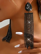 economico Orecchino da donna-orecchini con nappe in strass di cristallo da donna, lunghi gioielli pendenti per feste notturne e abiti da discoteca