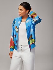 economico Giacche-Giubbotto bomber da donna con stampa a mongolfiera, collo a coste, foderato, elegante, casual, da indossare tutti i giorni, da lavoro, autunno