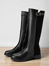 abordables Bottes de cheval-Femmes Bottes Quotidien Bottes hautes au genou Petit talon Bout Rond Occasionnel Minimalisme Faux daim Fermeture éclair Noir Marron