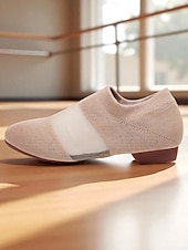 abordables Practice Dance Shoes-Women's Beige Knit Jazz Shoes with Glitter Detailing - Professional Dance Footwear
