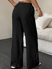 billiga breda ben och hög midja-Dam Brett skaft Byxor Palazzo byxor Mode Streetwear Fullängd Hög midja Slät Elastisk midja Mateial som andas Bekväm Gata Dagliga kläder Utekväll Svart Vit Rodnande Rosa Kaki Sommar Vår Normal
