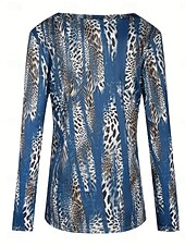 abordables T-shirt Animaux-Femmes T-shirt Graphique Léopard ancien Élégant Occasionnel manche longue Col en V Hauts Réguliers Quotidien Imprimé Bleu Printemps Automne