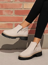 abordables Bottines-Bottines grises en similicuir pour femme – fermeture zippée latérale, semelle crantée antidérapante, style streetwear automne-hiver élégant