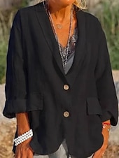 abordables Blazers y Trajes-Mujer chaqueta Cómodo Transpirable Bolsillo Botones Moda Diario Estilo de Oficina Plano Oficina Diario Botonadura Simple Regular Diseño Ajuste regular Manga Larga Ropa de calle Negro Blanco Azul cielo