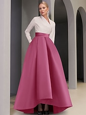 preiswerte SCHWARZ-Black Tie A-Linie Abendkleid Elegantes Kleid Formelle Hochzeitsgast Asymmetrisch Langarm V-Ausschnitt Tasche Satin mit Tasche