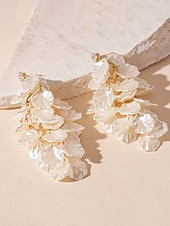 cheap Wedding Accessories-Women's Satin Petal Drop Earrings - Elegant Layered Floral Statement Earrings with Crystal Stud for Party, Wedding and Evening Outfits