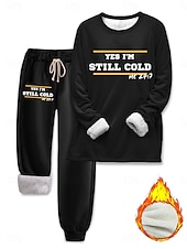 preiswerte Trainingsanzüge für Damen-Damen Pyjamas Set Fleece-Futter Elegant Warm Mode Zwei-Teile Sets Trainingsanzug Hosen Sets Langarm Bischof Ärmel Rundhals Grafik Buchstabe Druck Outdoor Urlaub Alltaglich Schwarz Pink Dunkel Pink
