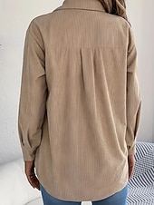 preiswerte Damen Einfache Oberteile-Damen Hemd Textur Bluse Bluse Einfach Modern Lässig Langarm Hemdkragen Normale Oberteile Täglich Ausgehen Tasche Knöpfe Schwarz Wein Khaki Herbst