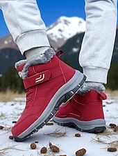 Χαμηλού Κόστους Χερευτές και χειμερινές μπότες-Γυναικεία σκούρα κόκκινα αδιάβροχα χειμερινά μποτάκια πεζοπορίας – βελούδινα, αντιολισθητικά παπούτσια για χιόνι, ζεστά παπούτσια πεζοπορίας και ταξιδιού