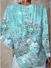 ieftine tricou boho-Pentru femei Tricou Imprimeu Floral Grafic Imprimeu Paisley Epocă Modă Stilat Manșon Lung Stil Nautic Rotund Topuri obișnuite Zilnic Sfârșit de săptămână Albastru piscină Albastru Prăfuit Mov