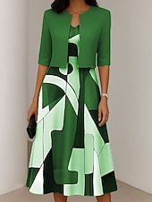 preiswerte Streifen- und geometrisches Kleid-Damen Kleid-Set A Linie Kleid Sommerkleid Lässig Halbformelle Kleider Ombre Grafik Druck Midikleid Halbarm V Ausschnitt Urlaub Date Rosa Grün Grau Frühling Herbst Normale Passform