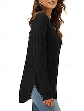 preiswerte Texturierte Oberteile-Damen Textur Bluse T Shirt T-Shirt Einfach Mode Modern Langarm Rundhalsausschnitt Normale Oberteile Täglich Ausgehen Asymmetrisch Schwarz Wein Fuchsie Braun Grün Frühling Herbst
