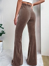 baratos Calças Flare Femininas-Mulheres Perna larga Calças de Veludo Calças Roupa de rua Casual Comprimento total Natural Tecido Cintura elástica Confortável Ao ar livre Férias Para Noite Vinho Pavão Azul Rosa claro cáqui Outono