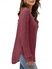 preiswerte Texturierte Oberteile-Damen Textur Bluse T Shirt T-Shirt Einfach Mode Modern Langarm Rundhalsausschnitt Normale Oberteile Täglich Ausgehen Asymmetrisch Schwarz Wein Fuchsie Braun Grün Frühling Herbst