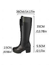 baratos Botas da moda-Botas femininas pretas de plataforma alta com cadarço - salto grosso em couro sintético, estilo combate para roupas urbanas e de rua no outono e inverno