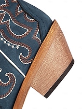 levne Cowboy &amp; Western Boots-Dámské modré kovbojské boty ve westernovém stylu s propracovanou výšivkou, špičatou špičkou a nízkým podpatkem pro country koncerty a rodeo styl