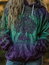 billige Boho topper-Dame Pullover hettegenser-genser Grafisk Stamme Fritid Langermet Med hette Vanlige topper Festkveldsklær Gate Hverdag Grønn Vår Høst Vinter