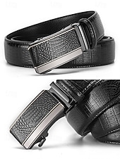 tanie Wesele ACC-Męski pasek ze skóry ekologicznej z wzorem krokodyla – regulowany pasek z automatyczną klamrą do garnituru, do noszenia w pracy, na co dzień i na co dzień