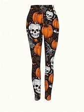 billige Halloween-bukser-Dame Bukser Leggings Koselige leggings Gatemote Fritid Full lengde Høy MidjePantsHalloween Hodeskaller Gresskar Elastisk midje Trykt mønster Pusteevne Bekvem Elastisk Feriereise Gate Dagligdagstøy