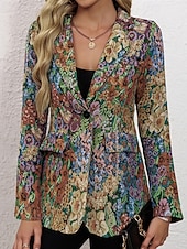 abordables Blazers y Trajes-Mujer chaqueta Cómodo Bolsillo Estampado Elegante Moda Exterior Flor Noche Casual Diario Fin de semana Cardigan Regular Diseño Ajuste regular Manga Larga Ropa de calle Amarillo Primavera Otoño