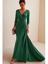 economico Vestiti da sera-Sirena / Tromba Tubino / Colonna Abito da Sera Elegante Vestito Formale Matrimonio Lunghezza al pavimento Manica 3/4 Scollo a V Raso Schiena a V con Volant 2025