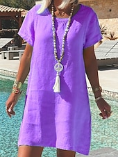 abordables Vestido blanco-Mujer Mini vestido Vestido informal Vestido de cambio Clásico Moderno Exterior Vacaciones Festivos Ajuste regular Plano Manga Corta Cuello Barco Blanco Amarillo Rosa Morado Otoño