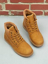 baratos Botas de combate-Botas femininas clássicas com cadarço – botas de trabalho duráveis estilo combate para outono, inverno e roupas casuais ao ar livre
