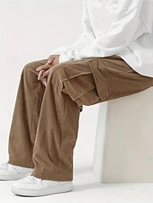 お買い得  スウェットパンツ-マルチパック 2個 男性用 ブラック+ブラウン スウェットパンツ コーデュロイパンツ ズボン ドローストリング 弾性ウエスト 平織り バケーション デイリーウェア ポリエステル 春