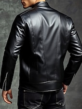 abordables Veste en simili-cuir-Homme Veste en Similicuir Veste moto Blouson de Moto Vacances Quotidien Coupe-vent Chaud Avec Poches Automne Hiver Uni Mode Classique Col montant Régulier Noir Veste
