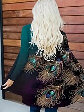 ieftine jachete casual-Pentru femei Palton Ușor Comfortabil Imprimeu Activ Epocă Casual Geometric Casual Scurt Fără Guler Fit regulat Manșon Lung Îmbrăcăminte exterioară Albastru piscină Mov Portocaliu Primăvară Toamnă