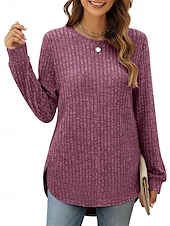 preiswerte Texturierte Oberteile-Damen Textur Bluse T Shirt T-Shirt Einfach Mode Modern Langarm Rundhalsausschnitt Normale Oberteile Täglich Ausgehen Asymmetrisch Schwarz Wein Fuchsie Braun Grün Frühling Herbst