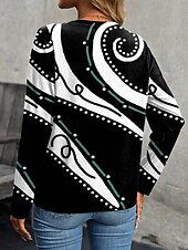 billige Kunst &amp; Design t-skjorte-Dame T skjorte Grafisk Geometrisk Årgang Stilfull Fritid Langermet Crew-hals Vanlige topper Daglig Trykt mønster Hvit Gul Blå Lilla Grønn Vår Høst Vinter