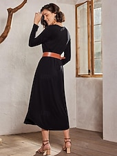 economico vestito nero midi-Per donna Abito Midi Abito a Tubino Abito nero Abito da Cocktail Tubino Festa Formale cocktail Quotidiano Ufficio Festa serale Vestibilità regolare Semplice Manica Lunga Girocollo blu navy Nero Rosso