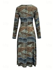 billige Kunst og Design Kjole-Dame Midikjole Fit And Flare Dress Fritid Bohem Fest Daglig Ut på byen Normal Polkadotter Abstrakt 3/4 ermer Crew-hals Lysebrun Høst Vinter