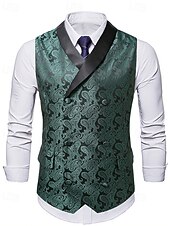 billige Herrevest-Herre سترة Veste Gilet Feriereise Fest Virksomhet Mote Fritid Vår Høst Lomme Knapper Polyester Bekvem Paisly Enkelt Brystet Enn-knapp Knaphul Normal Mørkegrønn Vest