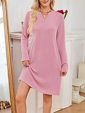 ieftine Rochie Artă și Design-Pentru femei Rochii Midi Rochie hanorac Rochie casual Modă Modern În aer liber Zilnic Sfârșit de săptămână Fit regulat Simplu Manșon Lung În V Negru Roz Îmbujorat Verde Militar Mov Primăvară Toamnă