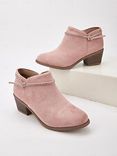levne Kotníkové boty-Dámské růžové kotníkové boty z imitace semiše – kotníkové boty na zip s úzkým podpatkem a kamínkovým páskem na večírky, do kanceláře i na běžné nošení